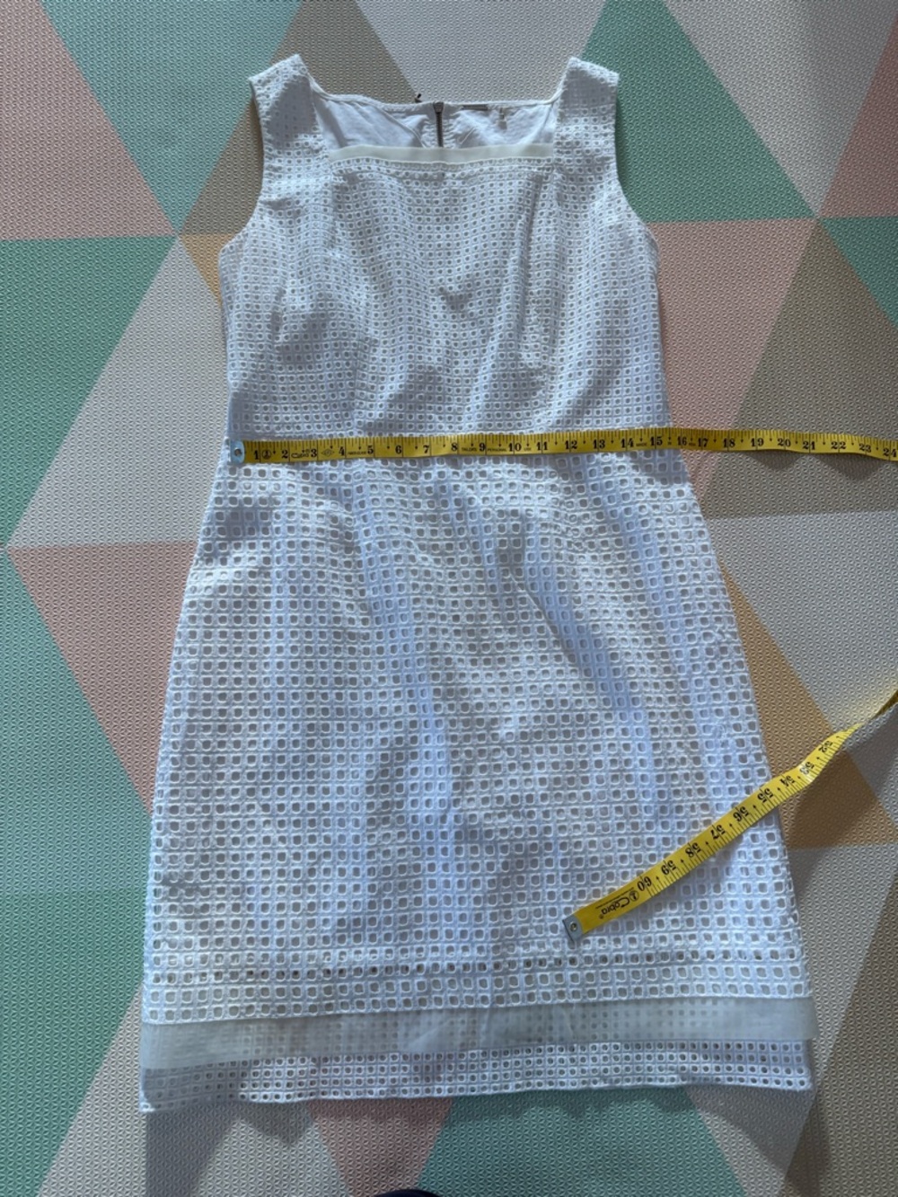 Elie Tahari White Eyelet Square-Neck Midi Dress Size 10 - Picture 6 of 10